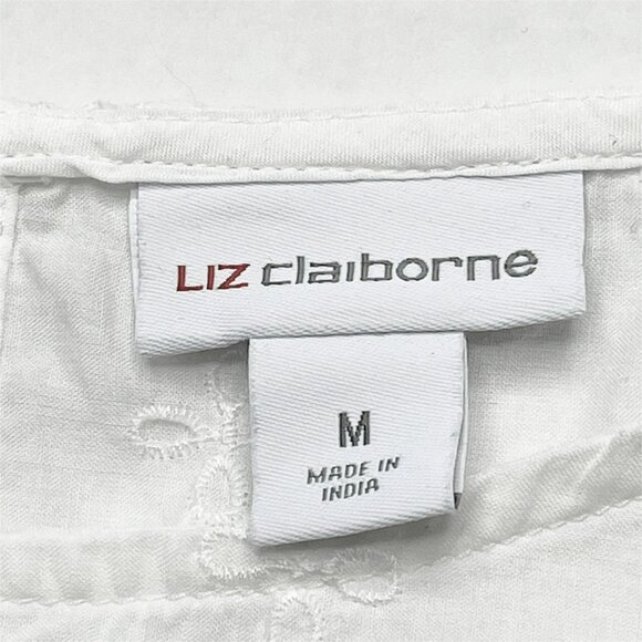 Liz Claiborne Eyelet Top sz M 3/4 Sleeve White Cottagecore Peasant Romantic NWT - Picture 3 of 7